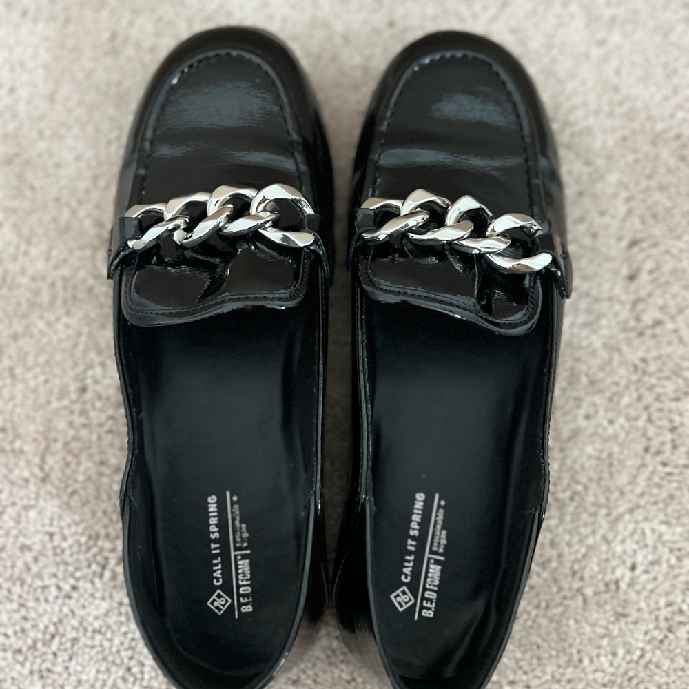 Call It Spring Black Chain Detail Loafers